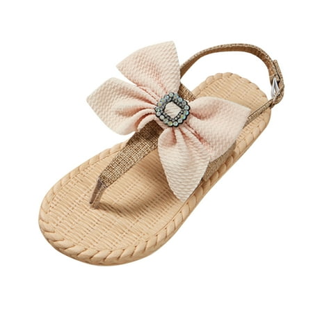 

Women s Summer Slip-On Bow Flat Beach Open Toe Breathable Sandals Weave Shoes Slippers