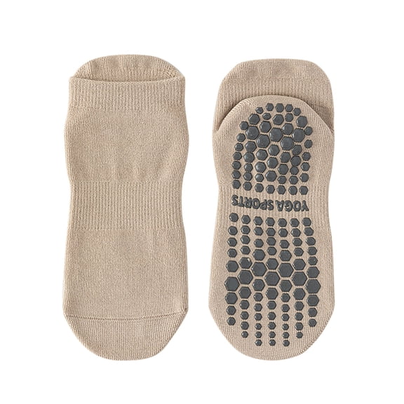 Floleo Unisex Non-Slip Grip Yoga Ankle Socks Breathable Knit Low Cut Socks Casual Daily Wear Socks for Home Workout Comfortable Solid Color Socks for Men Women(Khaki,Free Size)