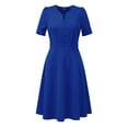 thumbnail image 2 of Vestido de negocios INSPIRE CHIC para mujer, con escote corazón, mangas cortas plisadas, corte A y diseño ajustado, color azul, 2 of 6