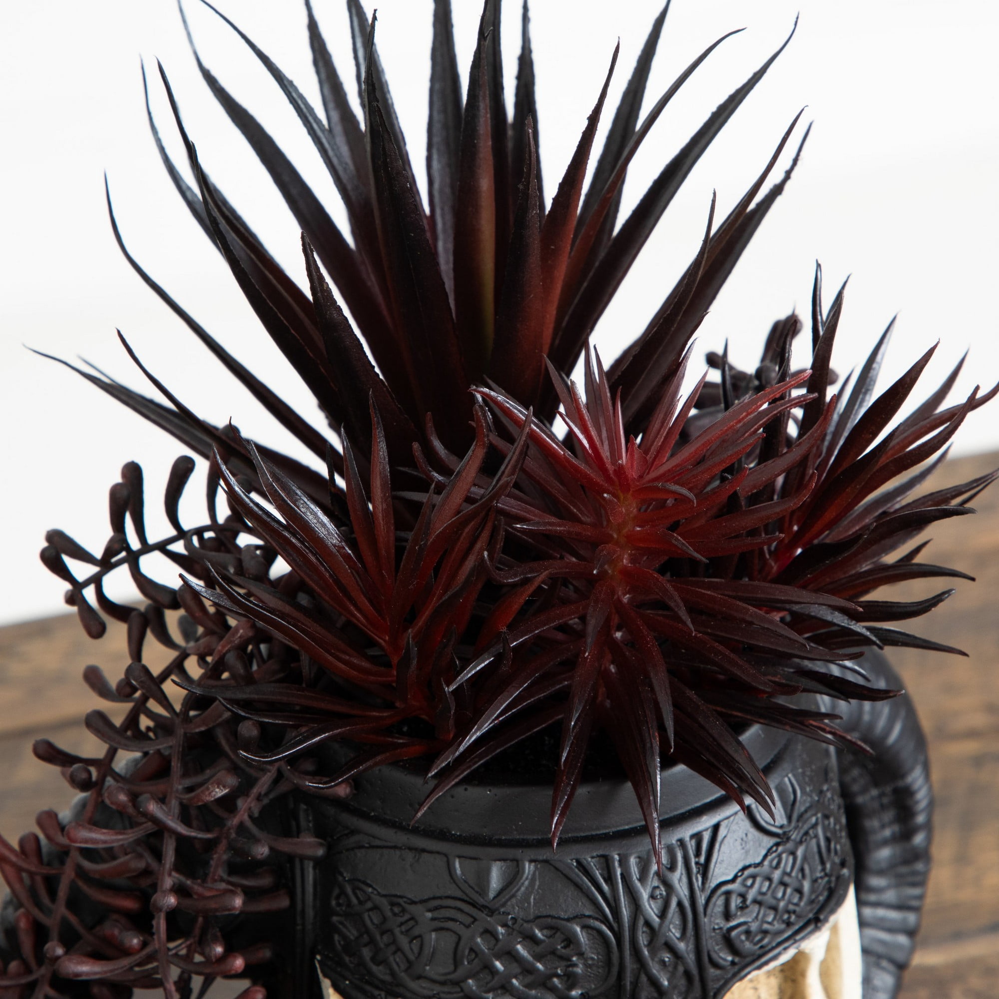 9in. Artificial Halloween Succulent Garden in Warrior Skull Planter