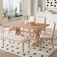 thumbnail image 2 of EUROCO Dining Room Table Set for 6,Dining Table Set with Trestle Legs,4 Upholstered Dining Chairs and Bench,Rectangle Dining Table for Small Apartment Saving Space,Natural, 2 of 7