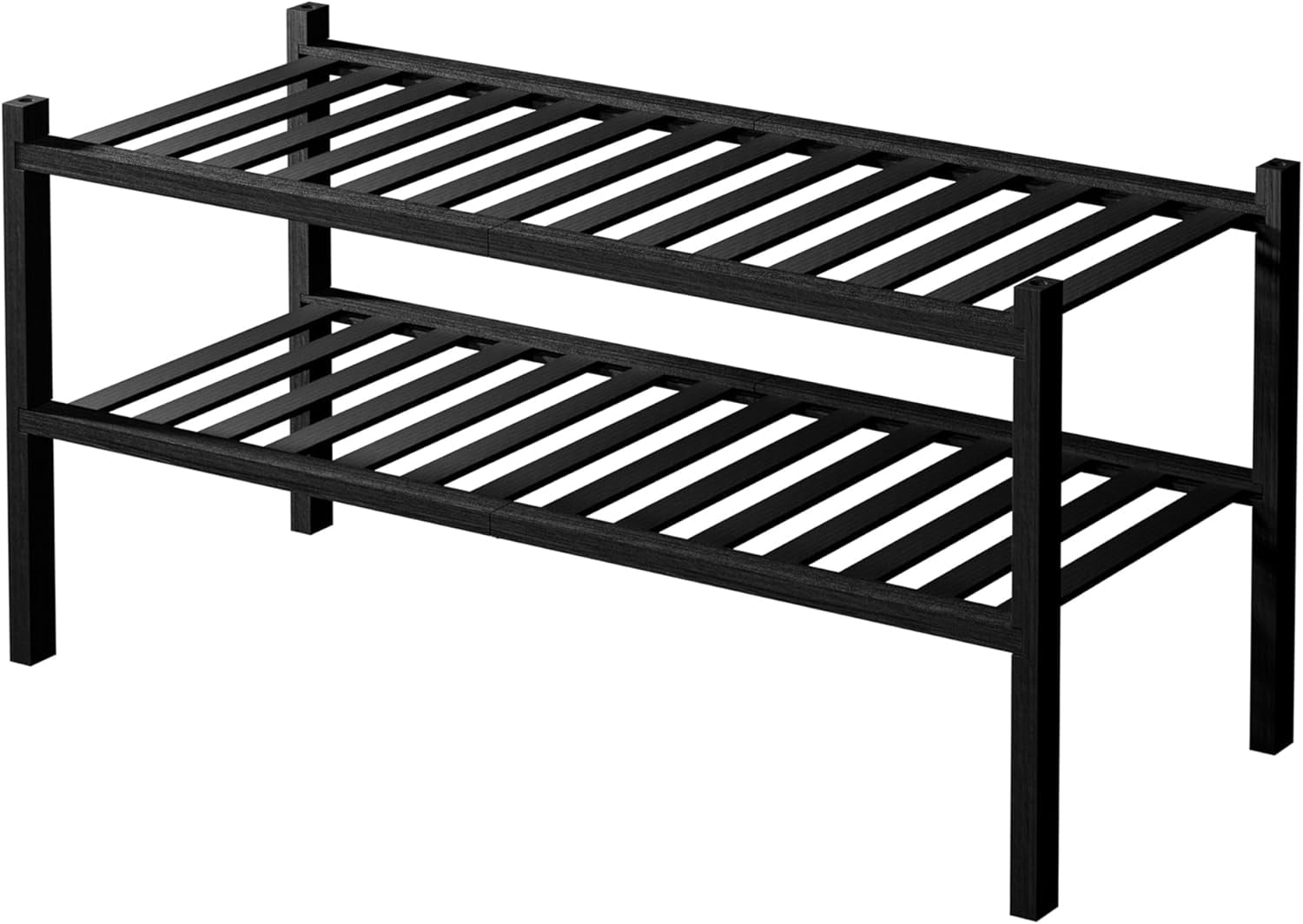 3 Tier Bamboo Shoe Rack for Closet Free Standing Wood Shoe Shelf Storage Organizer for Entryway Small Space Stackable 27"x11"x20" (Black)