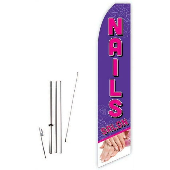 Nails Salon Purple Super Novo Flag - Complete with 15ft Pole Set and Ground Spike