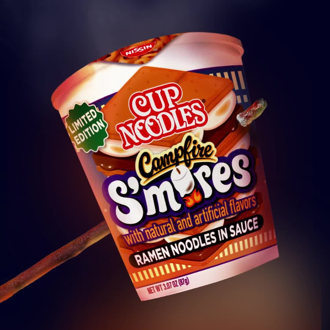 Nissin Foods Cup Noodles Limited Edition Ramen Noodles, Campfire S'mores Flavor, 3.07 oz Cup, Shelf-Stable