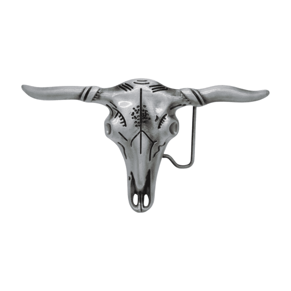 Men Women Western Silver Metal Belt Buckle Long Horn Texas Cow Bull Skull