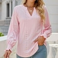 thumbnail image 4 of HAPIMO Women's Long Sleeve V-Neck Shirt Solid Color Hollow Out Pleated Ruffle Sleeve Casual Pullover Top Teen Grils Fashion Clothes Pink L, 4 of 5