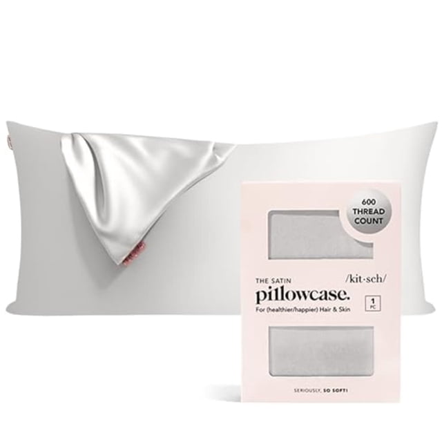 Kitsch Satin Pillowcase with Zipper for Hair and Skin, Softer Than Silk Pillow Cases King, Cooling Pillow Covers, Machine Washable, Wrinkle-Free, Smooth Satin Pillow Cases King Size 19"x36" (Silver)