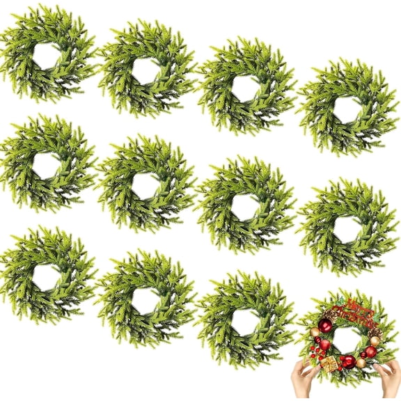 12 Pcs Christmas Wreath 10 Inch Green Artificial DIY Faux Plain Wreaths Front Door Green Farmhouse Cabinets Wreath Indoor Outdoor Wall Decor(Pine Needle)