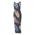 thumbnail image 5 of Wycnly Dresses for Women 2025 Fashion Sexy Drawstring Slit Bodycon Knitted Ribbed Party Club Tank Dresses Daisy Print Sleeveless U-Neck Long Formal Dresses for Women Blue s, 5 of 6