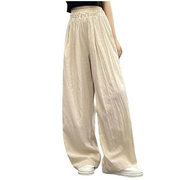 Odeerbi 5-16 Años Niñas Verano Hielo Seda Pantalones de Pierna Ancha Casual Color Sólido Pantalones de Cintura Alta Suelta