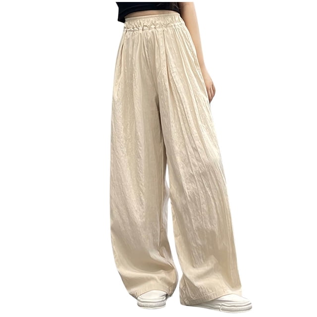 Odeerbi 5-16 Años Niñas Verano Hielo Seda Pantalones de Pierna Ancha Casual Color Sólido Pantalones de Cintura Alta Suelta
