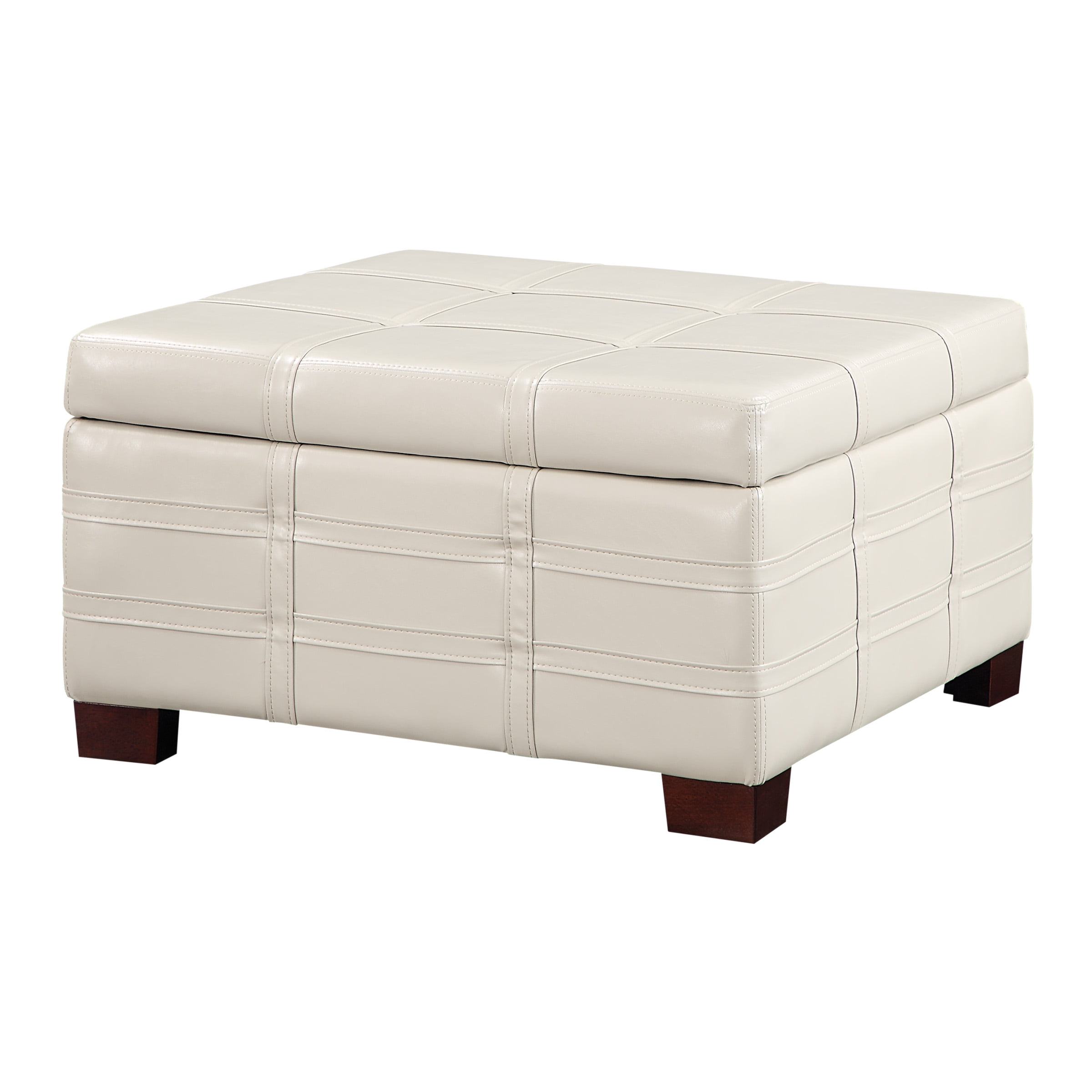 Detour Strap Square Storage Ottoman in Cream Faux Leather
