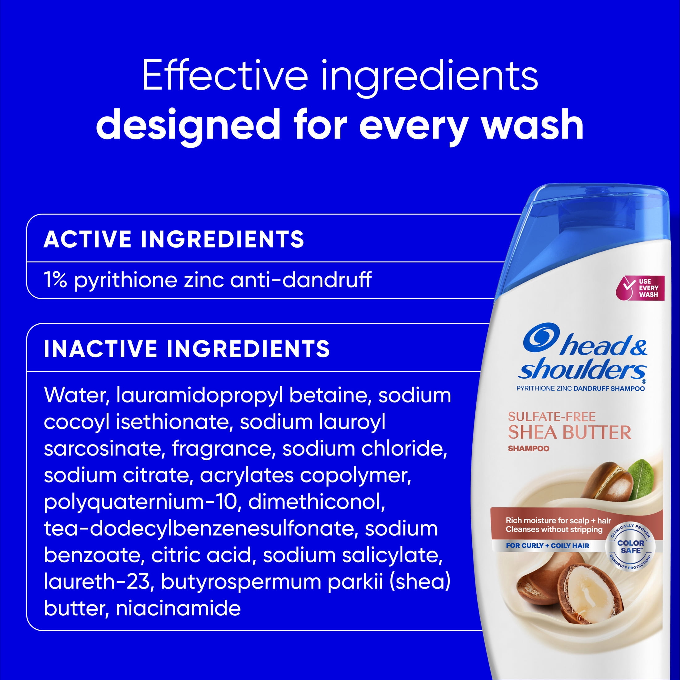 Head and Shoulders Dandruff Shea Butter Shampoo, Rich Moisture, Color Safe, Curly & Coily Hair, 12.5 fl oz