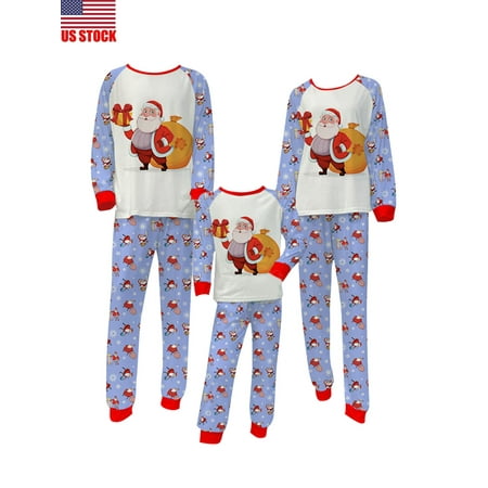 

Sunisery Family Christmas Pajamas Matching Sets Santa Print Long Sleeve Shirt + Pants Xmas Sleepwear Pjs for Adults Kids