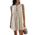 thumbnail image 2 of Robe Mini à Nouer devant pour Femmes Été Sans Manches Plissée Décontractée Ample Style Babydoll Abricot P, 2 of 10