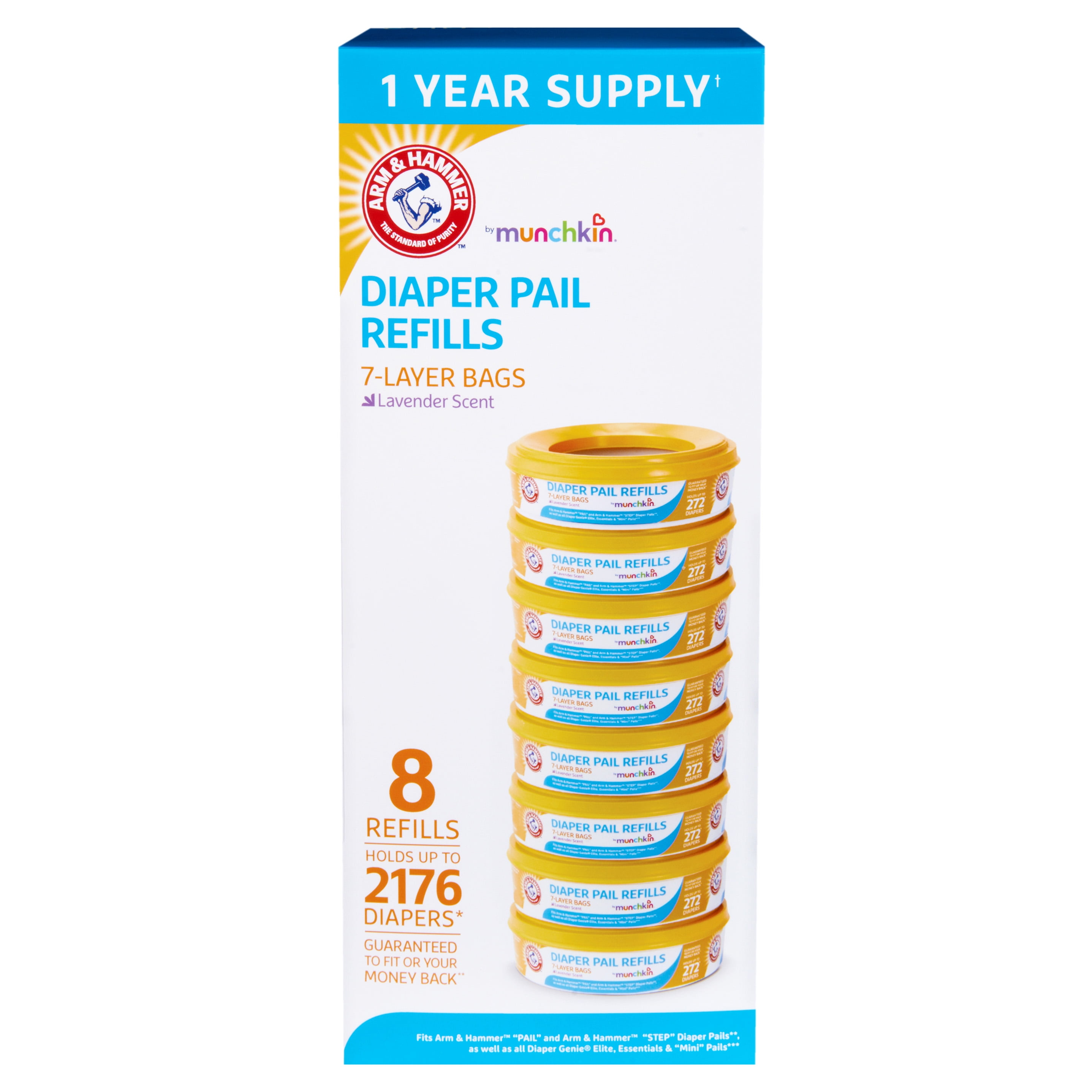 Munchkin Arm Hammer Diaper Pail Refill Rings Holds 544 Newborn Diapers 2 Pack Walmart