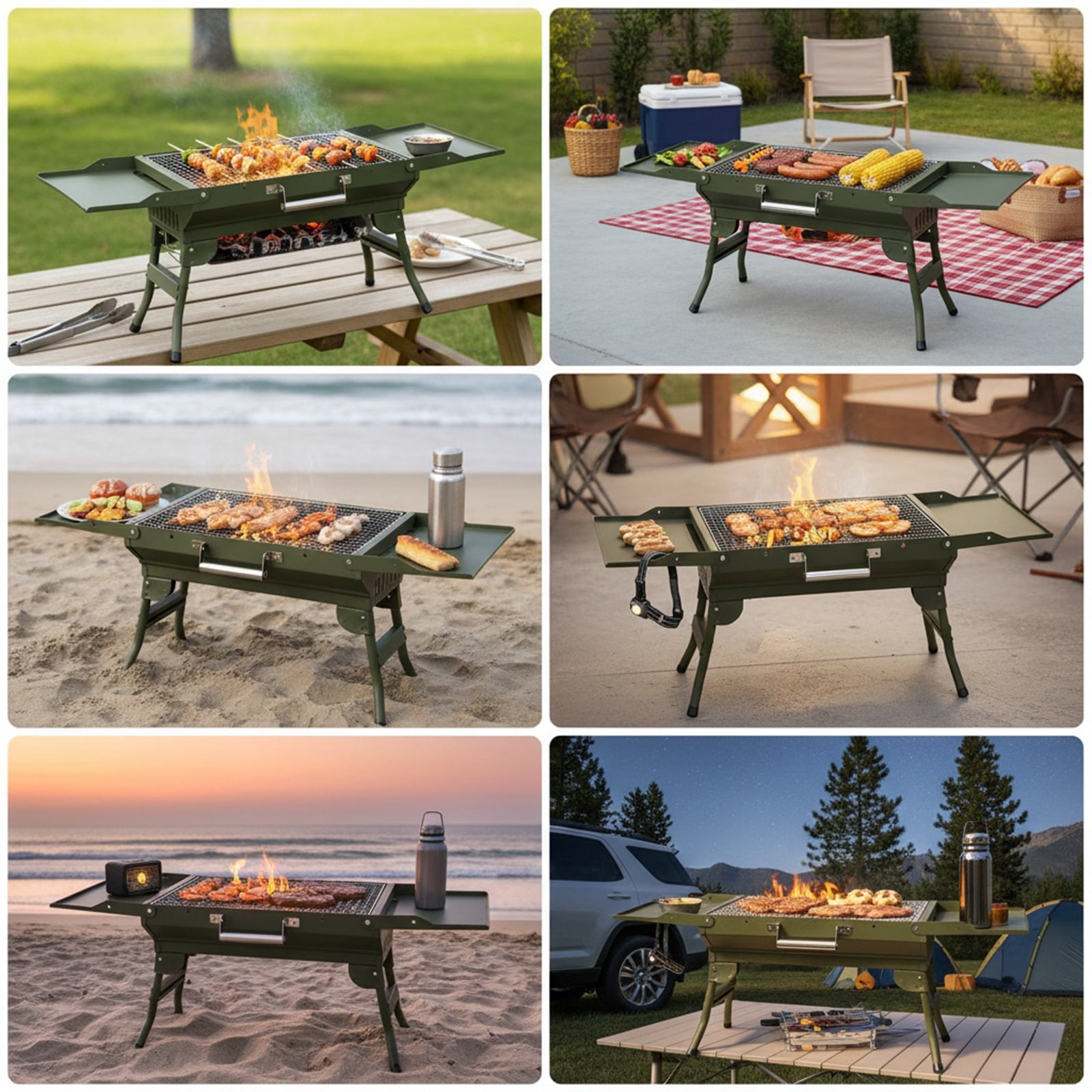 JOVELL Portable Charcoal Grill, Heavy Duty Stainless Steel Foldable BBQ Grill, Collapsible Camping Grill for Outdoor, Tailgate, Picnic