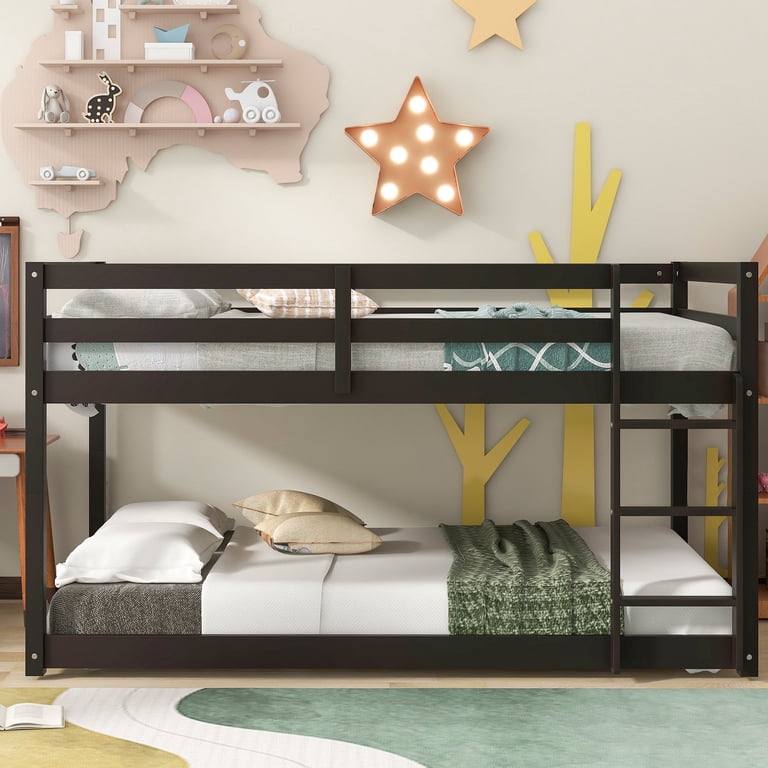 Uhomepro Twin Over Twin Bunk Bed with Safety Rails, Espresso photo 8