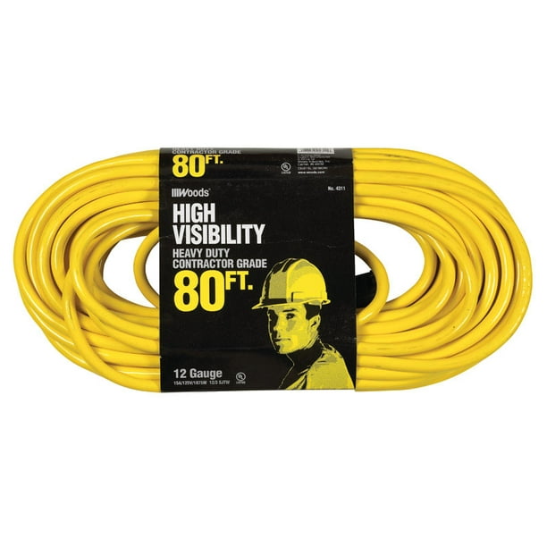 Woods Outdoor 80 ft. L Neon Yellow Extension Cord 12/3 SJTW