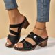 thumbnail image 2 of Bmisegm Ladies Casual Solid Colour Love Car Line Heel High Heel Big Size Sandal Slippers Womens Sandals Summer Black 7.5, 2 of 9