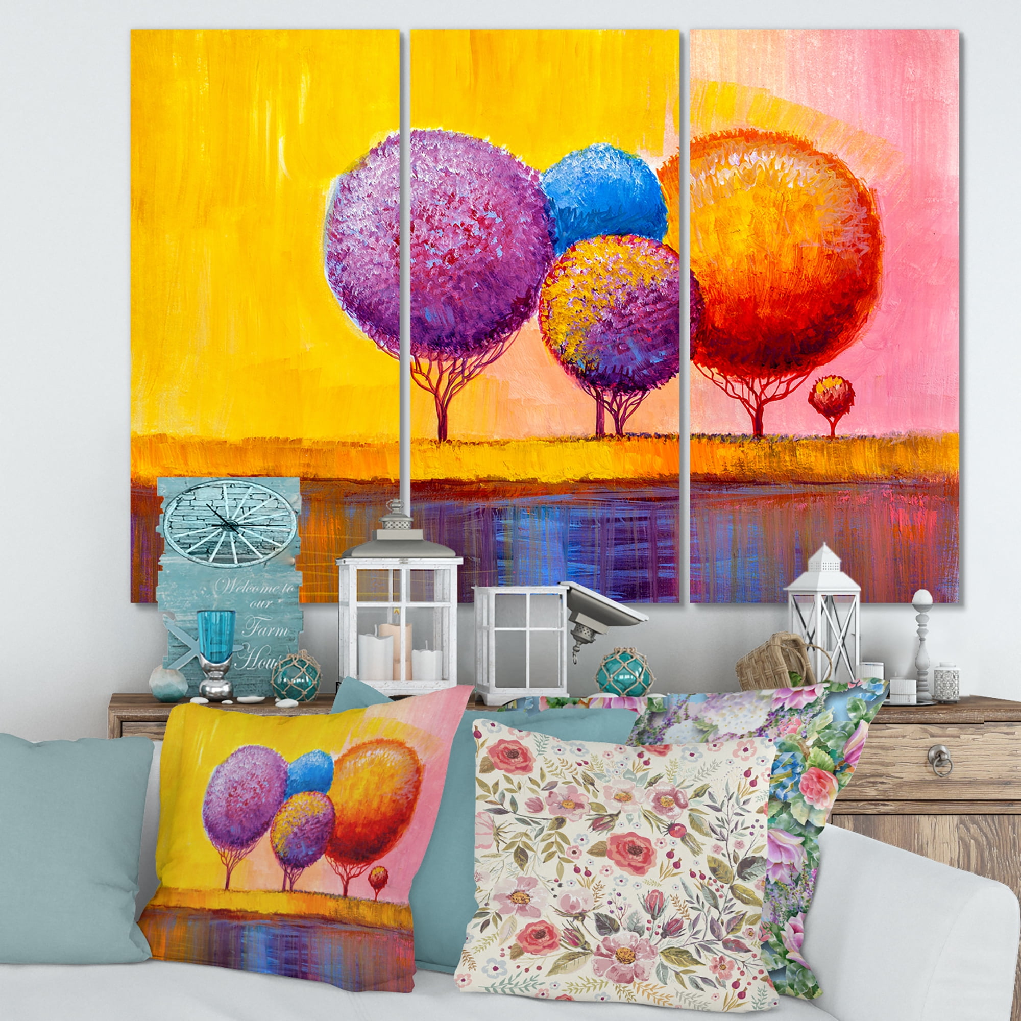 Designart ' Autumn Colorful Fantasy Trees I ' Modern Canvas Wall Art Print