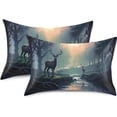 thumbnail image 2 of GZHJMY Deer by The River Satin Pillowcase for Hair and Skin, Soft and Cozy Cooling Smooth Pillow Cover with Envelop Closure, Queen Size 20x30in Home Decor, 2 of 7