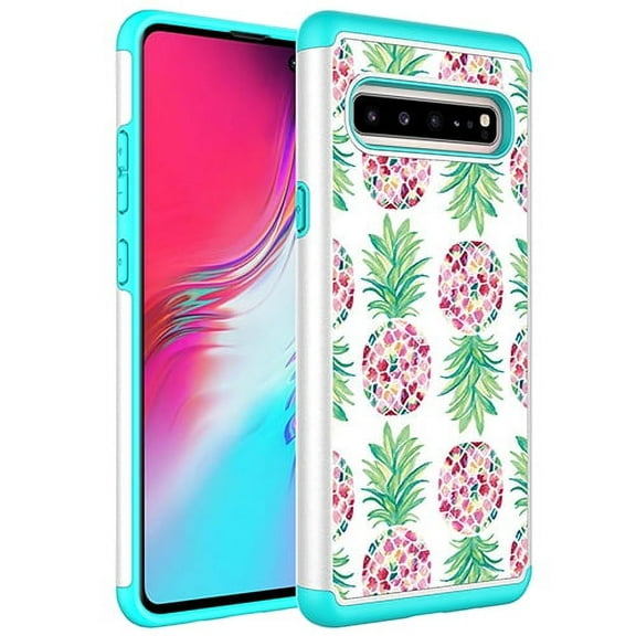 Samsung Galaxy S10 5G Case, KAESAR Hybrid Dual Layer Graphic PU Leather Colorful TPU Fashion Protective Cover Armor Case for Samsung Galaxy S10 5G (Pineapple)