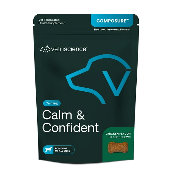 VetriScience Calm & Confident, Anxiety Supplements for Dogs, Chicken Liver, 60 Count Bag