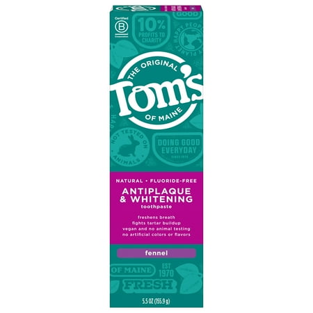 Tom's of Maine Fluoride-Free Antiplaque & Whitening Natural Toothpaste, Fennel, 5.5 oz.