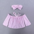 thumbnail image 3 of Odeerbi Toddler Two-piece Set Boys Girls Stripe Outfits Baby Clothes Children Kids Off Shoulder Tops Ripped Pants with Headbands Outfit Set Pink, 3 of 9