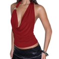thumbnail image 3 of Women Halter Top Backless Tank Tops Cowl Neck Summer Going Out Outfits -Tops Wine Red M, 3 of 9