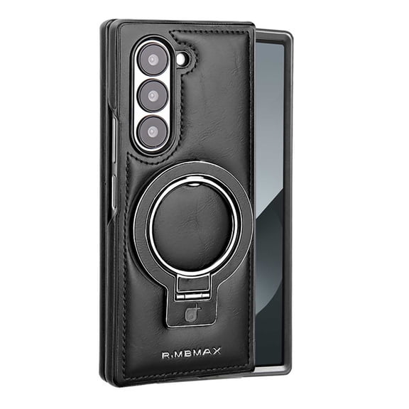 LHNUNP for Samsung Galaxy Z Fold 5 Leather Case with Kickstand, Compatible with MagSafe Luxury PU Leather Skin Friendly Shockproof Case, Black