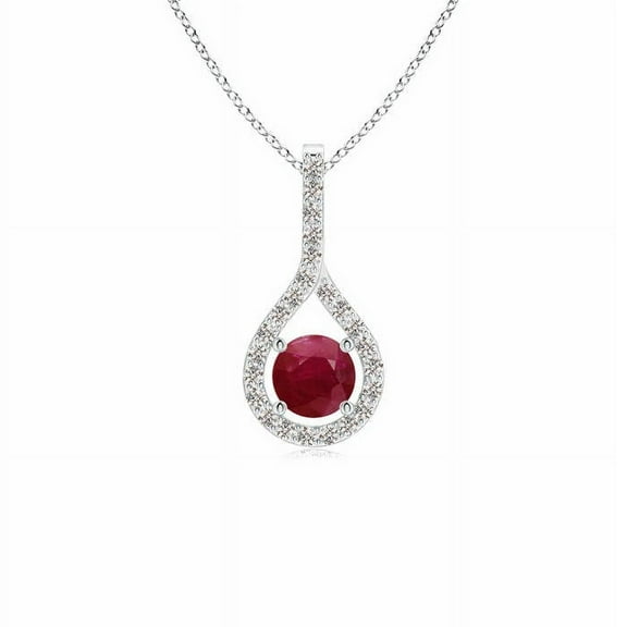 ANGARA Natural Floating Ruby Drop Pendant with Diamond Accents in 14K White Gold for Women (Size-4mm) | July Birthstone, Birthday, Anniversary, Jewelry Gift for Women | Natural Ruby Necklace
