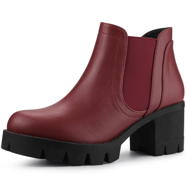 Botines Chelsea Allegra K de tacón Grueso borgoña 38 para Mujer