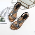 thumbnail image 3 of Women's Wedge Sandals Elastic T-Strap Beaded Flower Rhinestone Flat Sandals Comfortable Dress Beach Shoes Black Size 9.5, 3 of 5