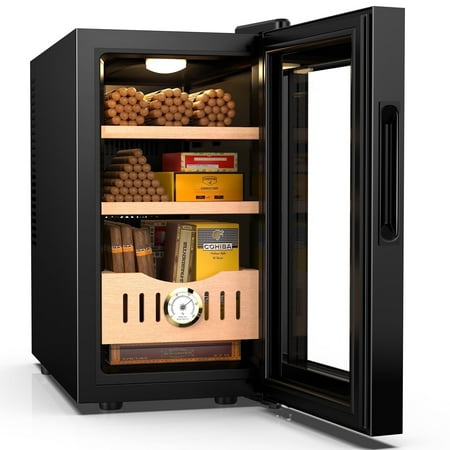 QAUSOU 25L Electric Cigar Humidor, 200 Counts Cigar Humidors Cabinet with Hygrometer, Heating & Cooling Control, Modern Spanish Cedar Lined Cigar Box