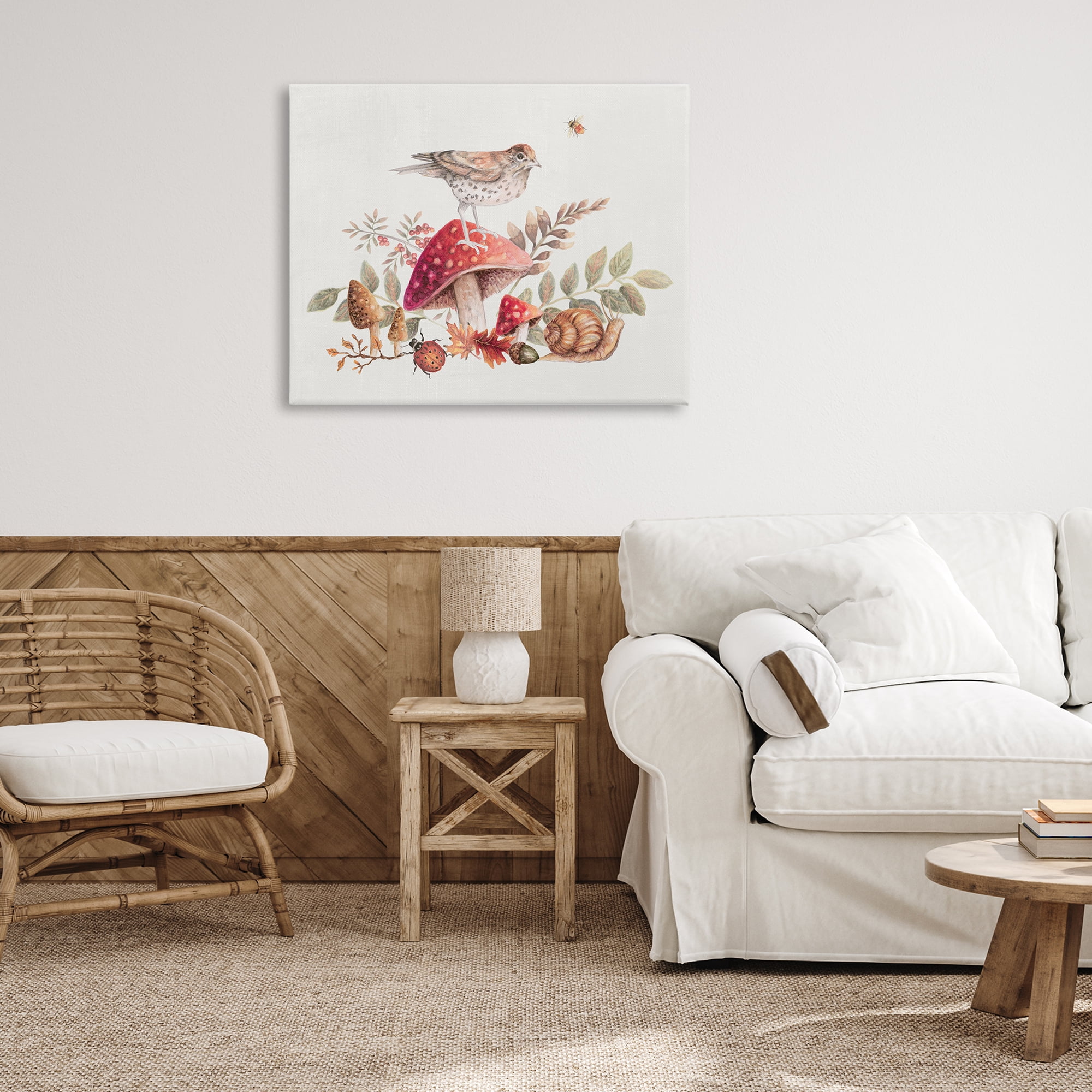 Stupell Industries Rustic Botanicals & Bird Botanical & Floral Painting Gallery Wrapped Canvas Art Print Wall Art, 40 x 30