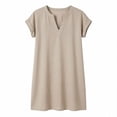 thumbnail image 6 of Ecqkame Summer Linen Dresses for Women V Neck Cap Sleeve Ruffle Hem Solid Color Dress Casual Loose Flowy Beach Sundress Khaki L, 6 of 6