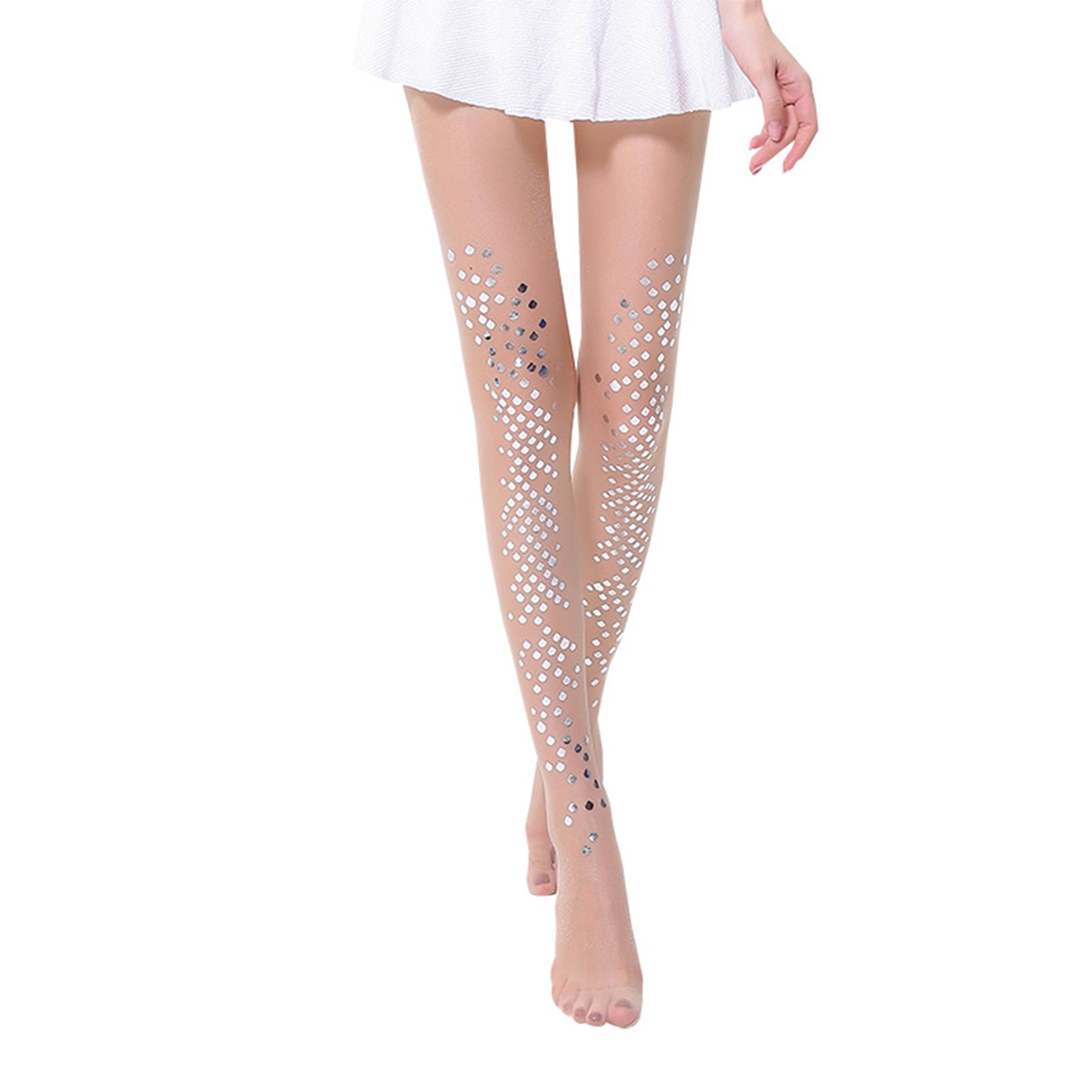 Women Summer Thin Transparent Silky Pantyhose Glitter Metallic Fish Scale  Sequins Print Sheer Tights Cosplay Leggings