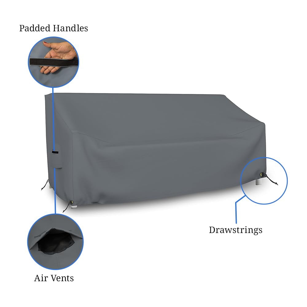 COVERS&ALL Outdoor Loveseat Sofa Cover, 12 Oz Waterproof UV & Weather Resistant Patio Furniture Bench Cover Outdoor Use with Air Vent & Drawstrings (70"W x 35"H x 38"D x 15"FH, Grey)