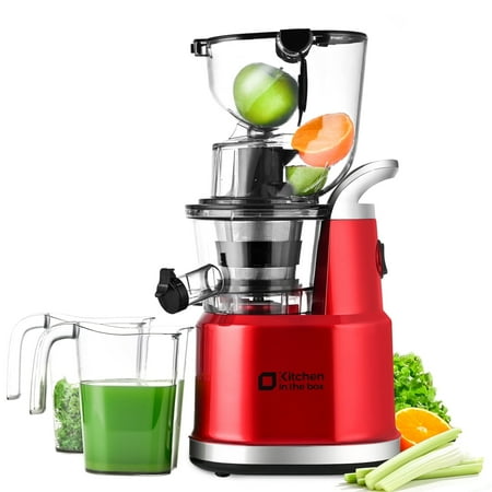 Kitchen in the Box Cold Press Juicer Machines With 3.26 Wide Feed Chute Slow Masticating Juicer Machine for Whole Fruits and Vegetables BPA-Free High Juice Yield Juicer Maker (Red)