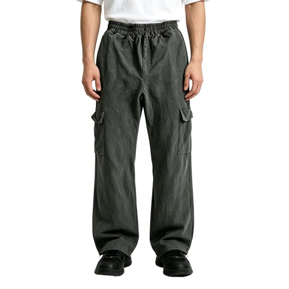 TXXEOSS Men’s Cargo Pants Straight Fit Vintage Washed Casual Work Trousers with Multi Pockets Elastic Waisted Loose Stretch Workout Joggers