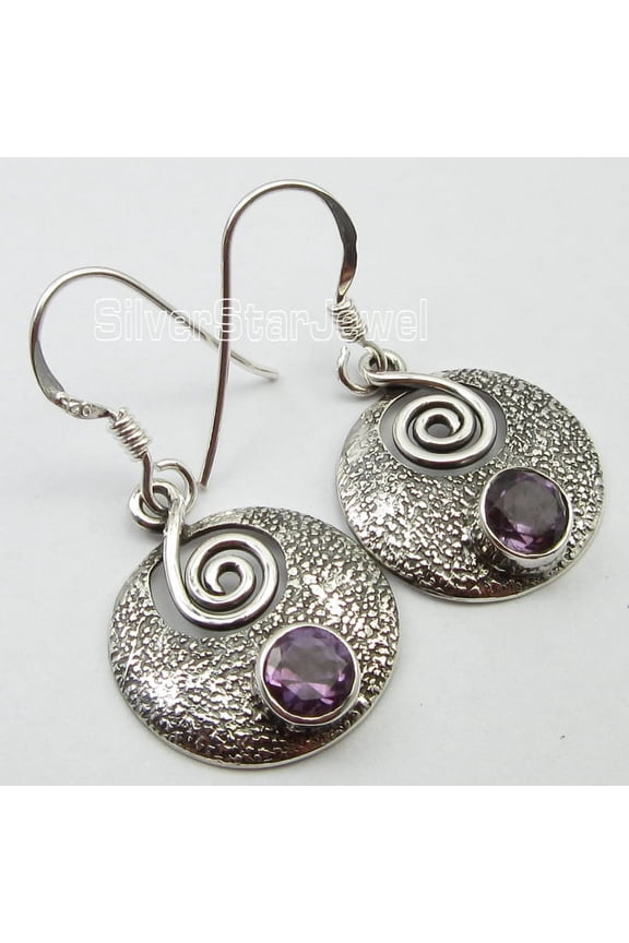 Bohemian Earrings Jewelry, 925 Solid Silver Real Amethyst Christmas Gift 3.2 CM