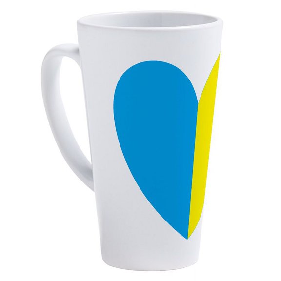 CafePress - I Stand With Ukraine Heart - 17 Oz White Ceramic Latte Mug