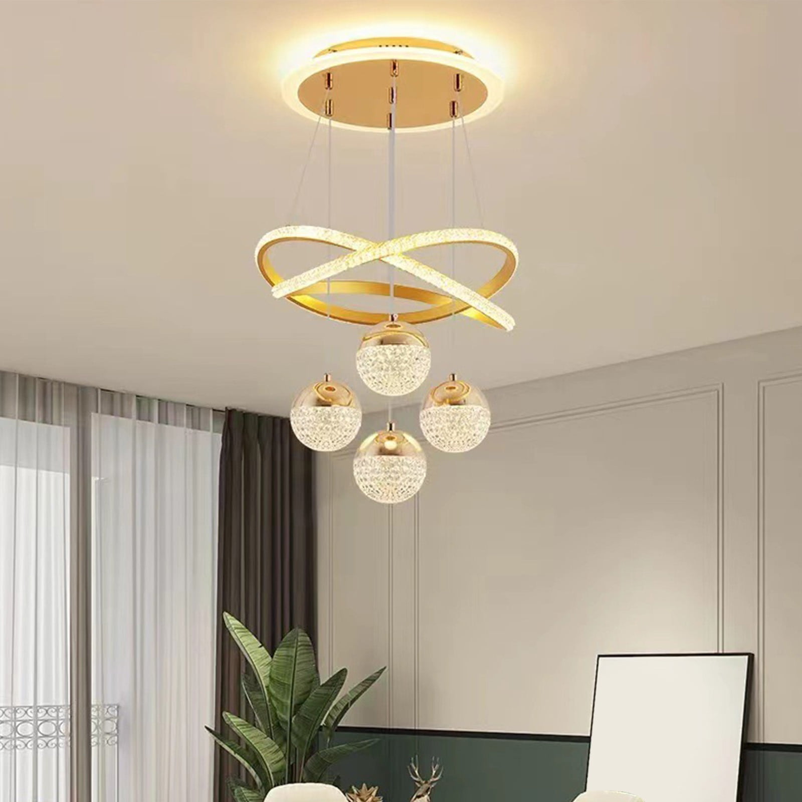 Gold Modern Ceiling Light Fixture 100X40Cm Led Chandelier For Dining Room Living Room Bedroom Stairwell Contemporary Hanging Lamp With Metal Frame Dimmable Lighting For Home Office