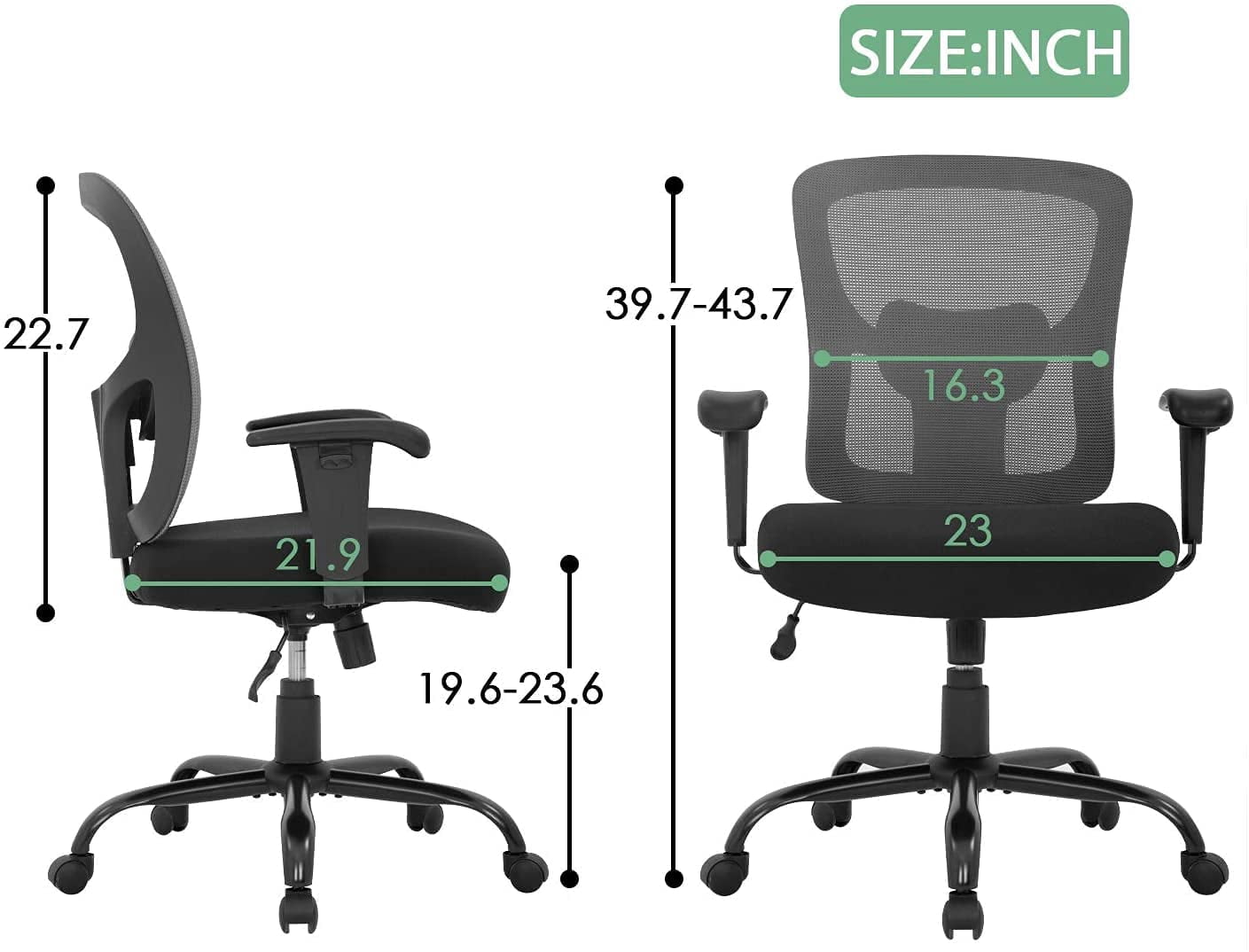 Mesh Desk Chairs Big and Tall Office Chair Ergonomic Computer Chair Weight Limit 400 lbs Heavy Duty Task Chair with Wheels and Adjustable Arms & 23 inch Wide Seat, Gray