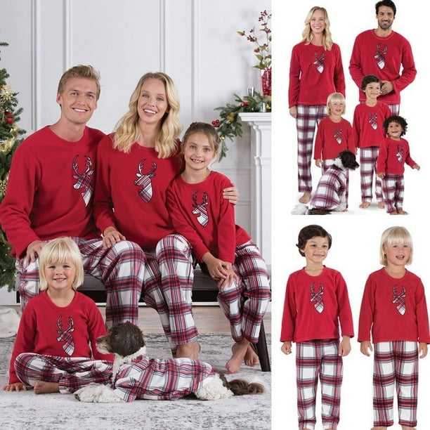 Famille Correspondant Pyjama de Noël Mis Femmes Bébé Enfants Cerf Vêtements de Nuit