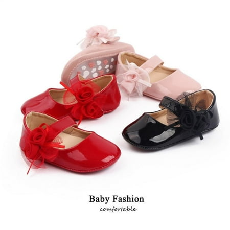 

Baozhu Baby Girls Fashion PU Shoes Infant Toddler Cute Flower Non-slip Rubber Soft-Sole Flat First Walker Newborn Princess Mary Janes