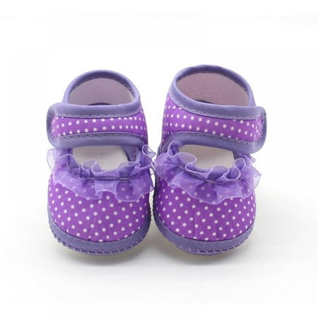 

Newborn Shoes Baby Girls Soft Soled Princess Shoes Lace Dot Walking Crib Slippers Nonslip Sandals for 3-12 Months Infant Purple