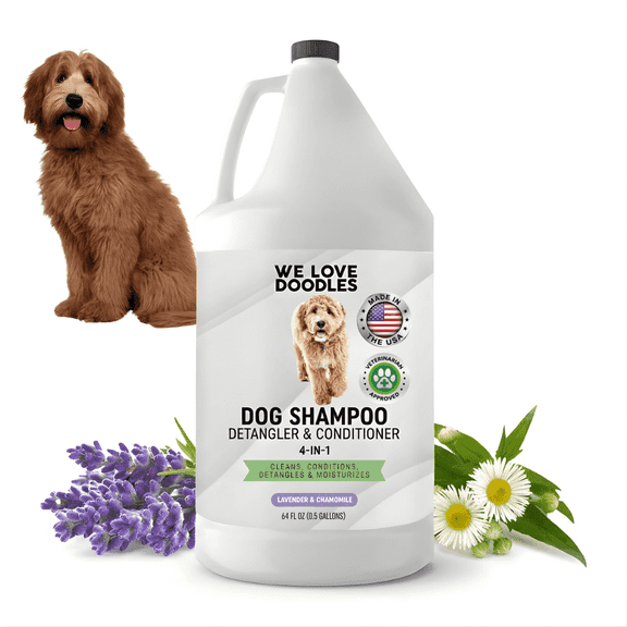 We Love Doodles Organic Professional 4-in-1 Dog Shampoo, Conditioner, Detangler, & Moisturizer, Lavender, 64 fl-oz